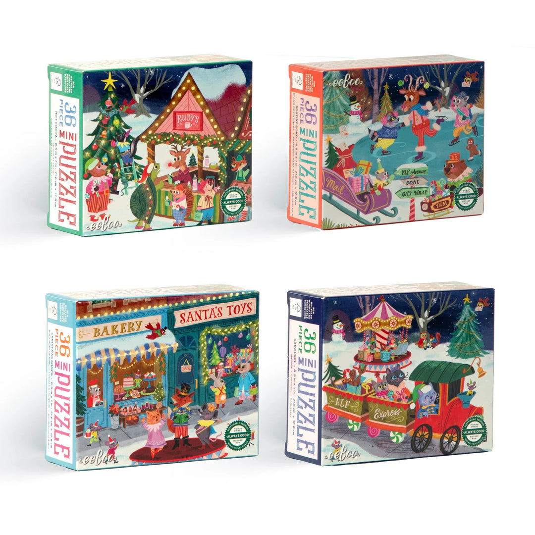 eeBoo Jigsaw Puzzles Christmas Village 36 pc Mini Puzzle Assortment | eeBoo