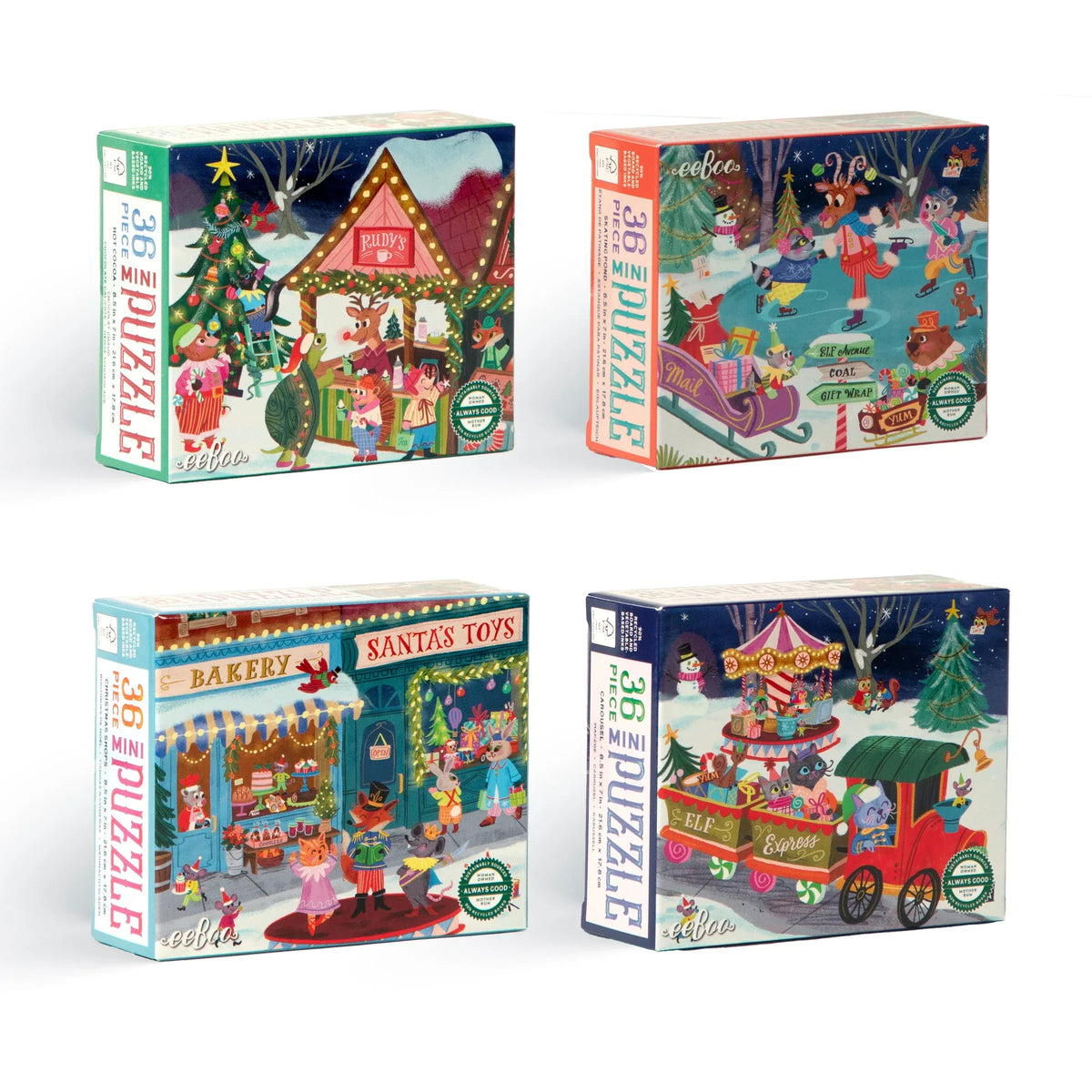 eeBoo Jigsaw Puzzles Christmas Village 36 pc Mini Puzzle Assortment | eeBoo
