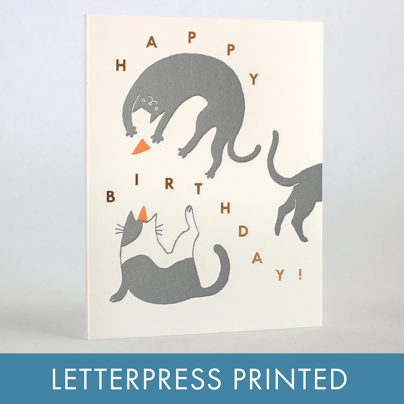 Egg Press Manufacturing birthday card paper tab Happy Birthday Cats Letterpress Greeting Card by Fugu Fugu 