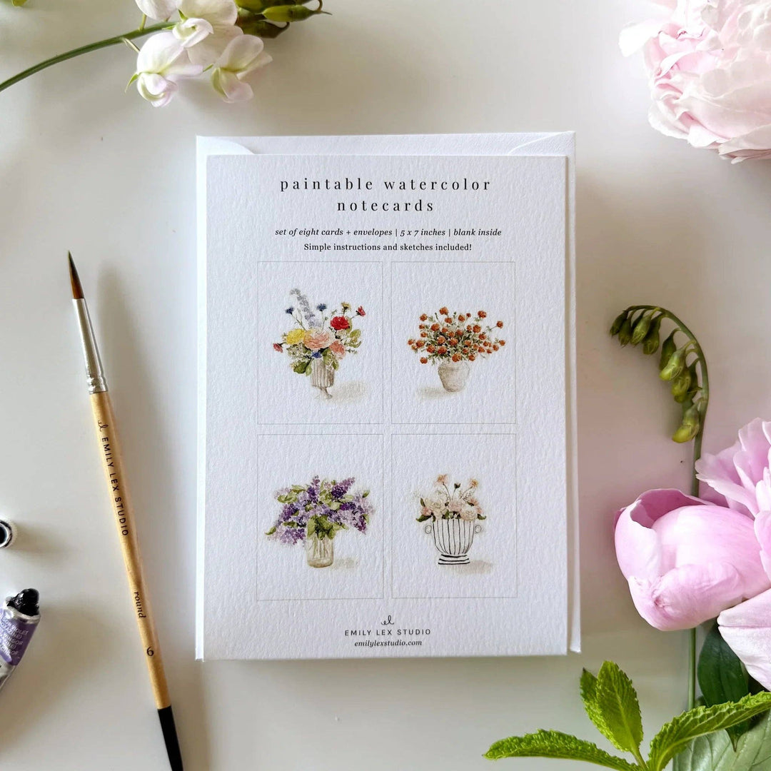emily lex studio Cards Bouquets Paintable Watercolor Notecard Set