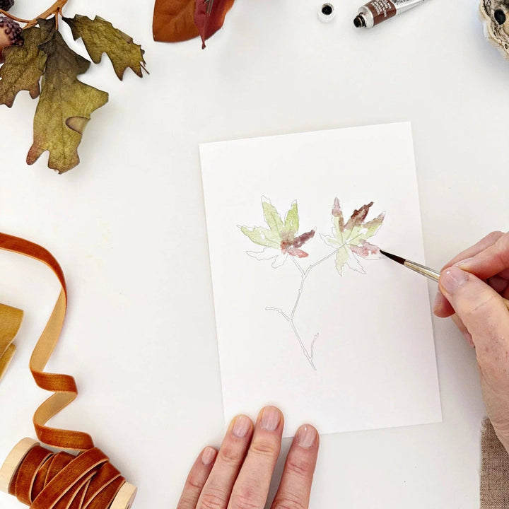 emily lex studio Cards Fall Leaves Paintable Watercolor Notecard Set