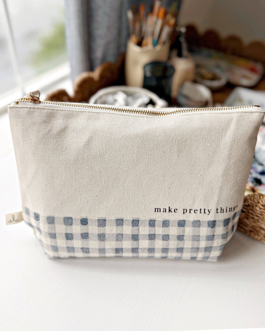 emily lex studio Fashion Canvas zipper pouch "make pretty things" gingham