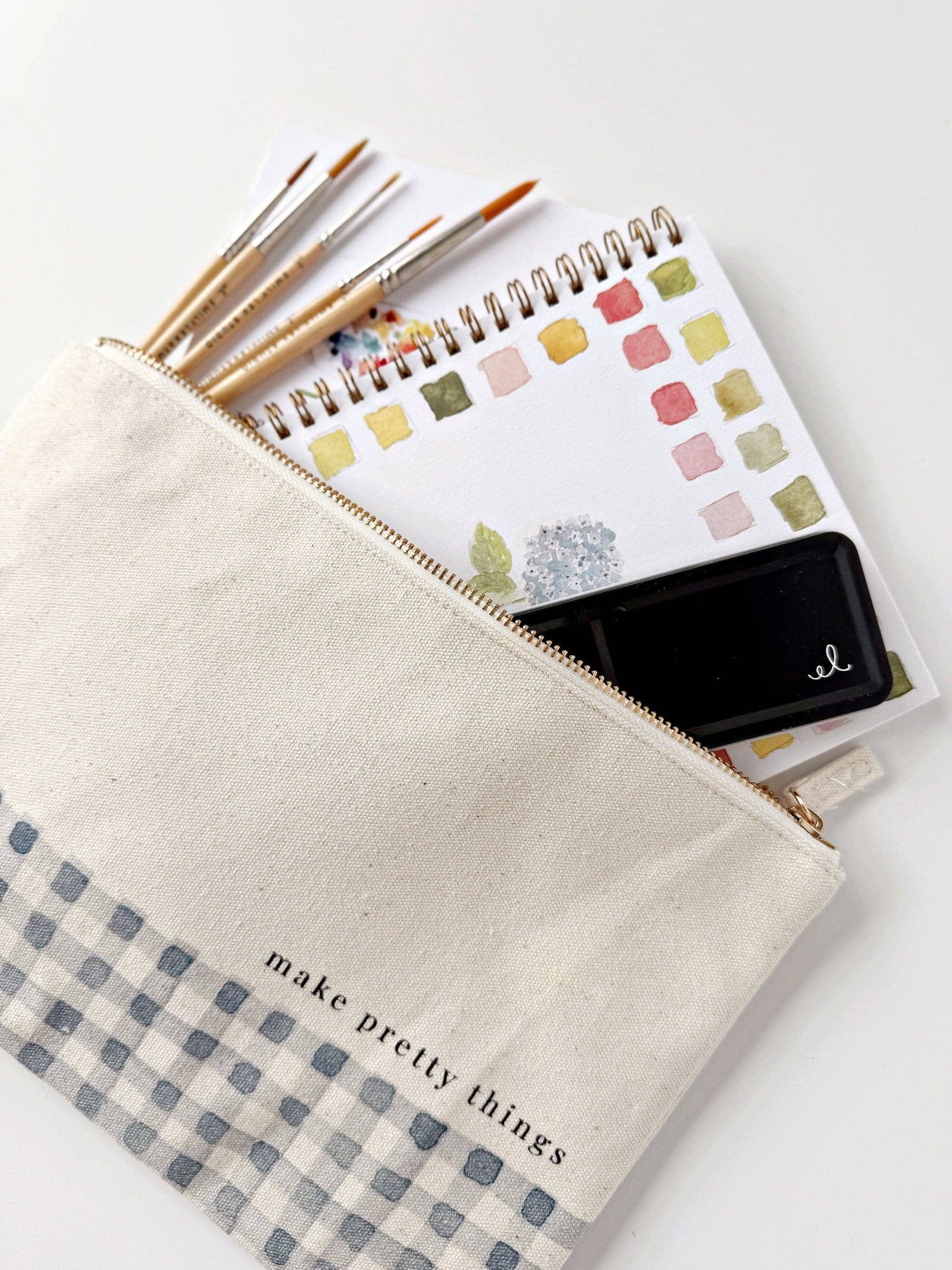 emily lex studio Fashion Canvas zipper pouch "make pretty things" gingham