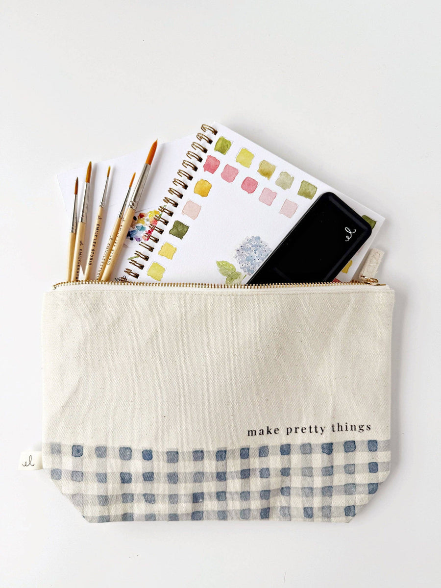 emily lex studio Fashion Canvas zipper pouch "make pretty things" gingham