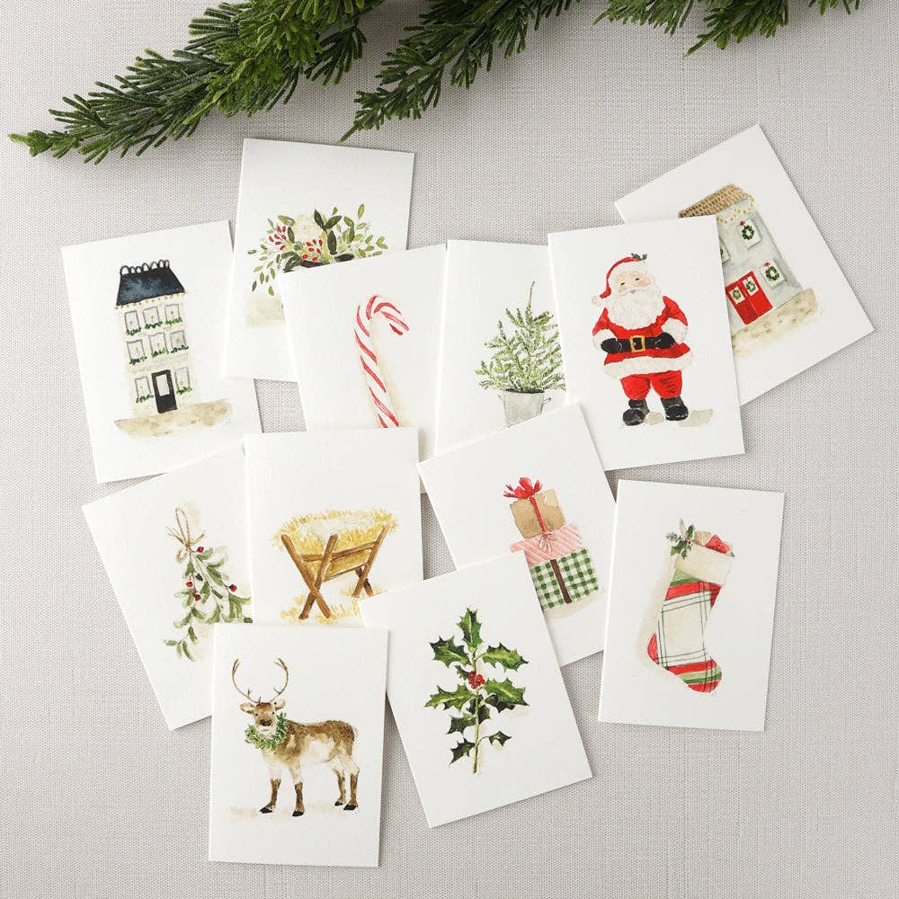 emily lex studio Holiday Blue roof house mini notecard