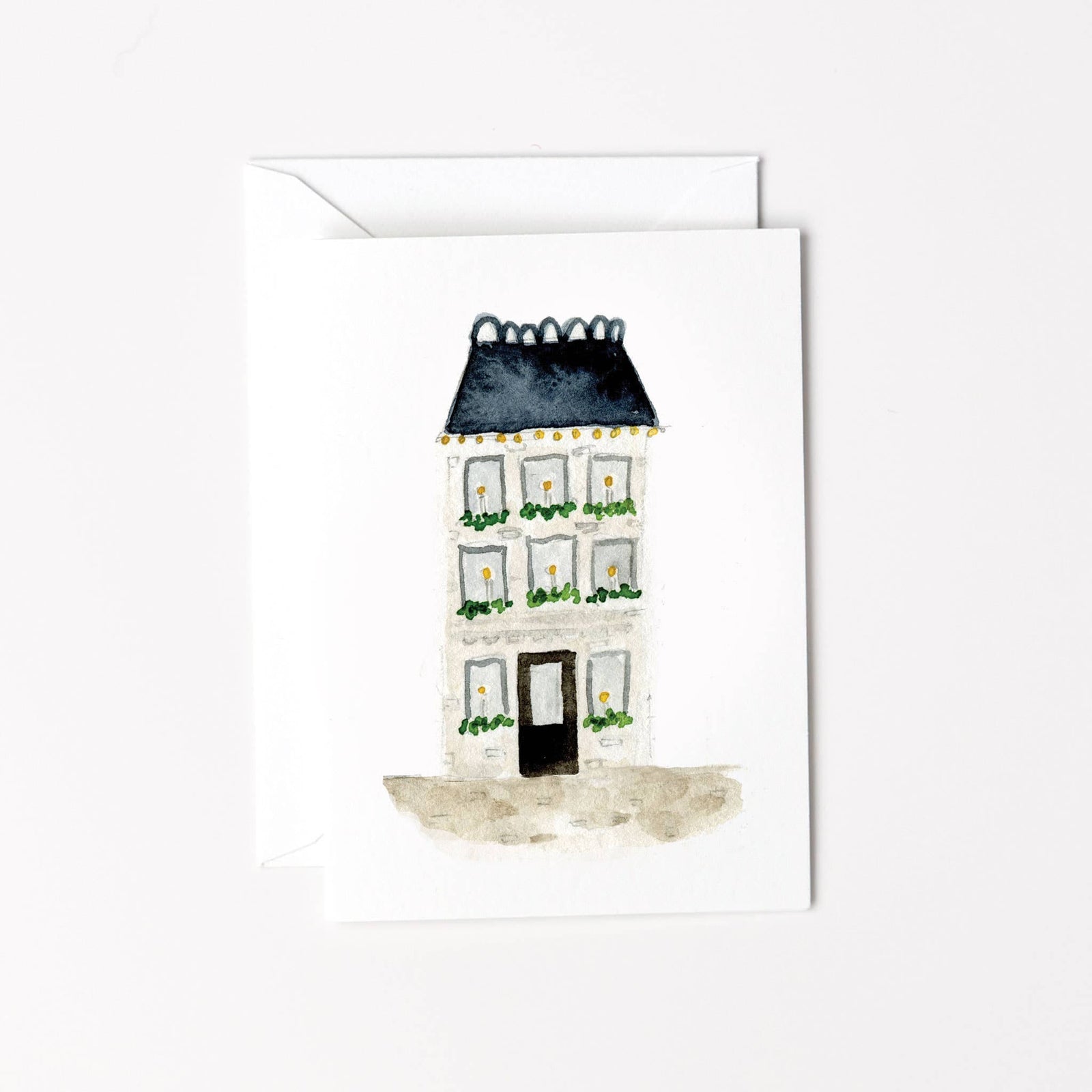 emily lex studio Holiday Blue roof house mini notecard