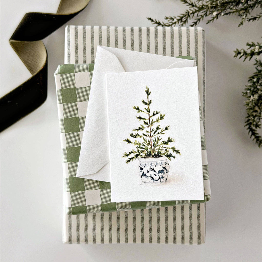 emily lex studio Note Cards Blue potted tree mini enclosure notecard