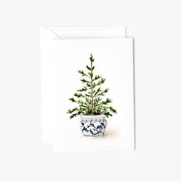 emily lex studio Note Cards Blue potted tree mini enclosure notecard