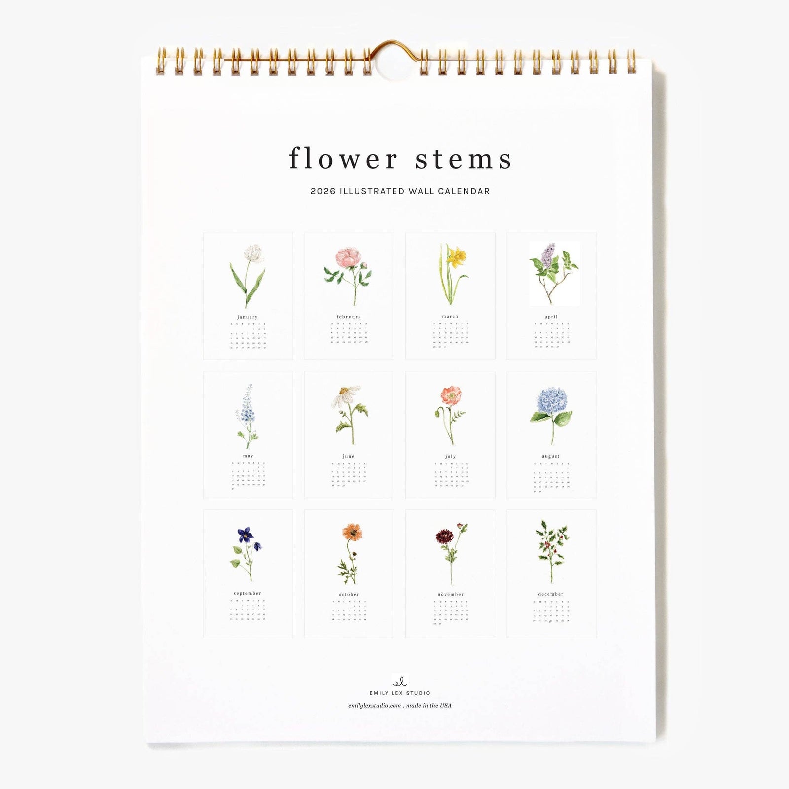 emily lex studio paper 2026 flower stems calendar