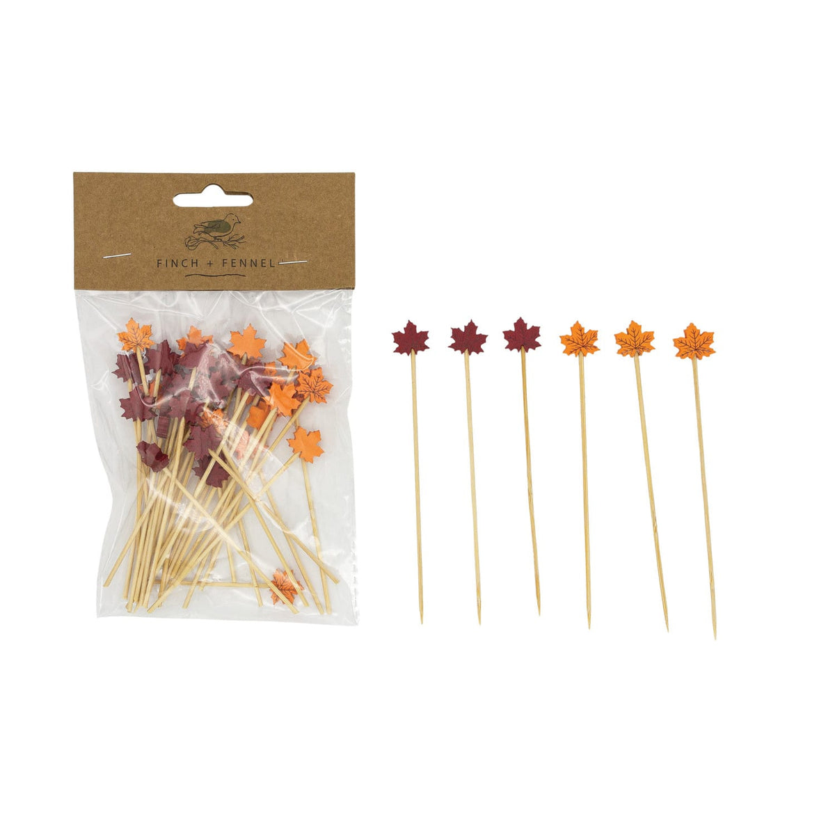 Finch & Fennel Party Bamboo Single Use Picks w/ Leaf Shaped Handles