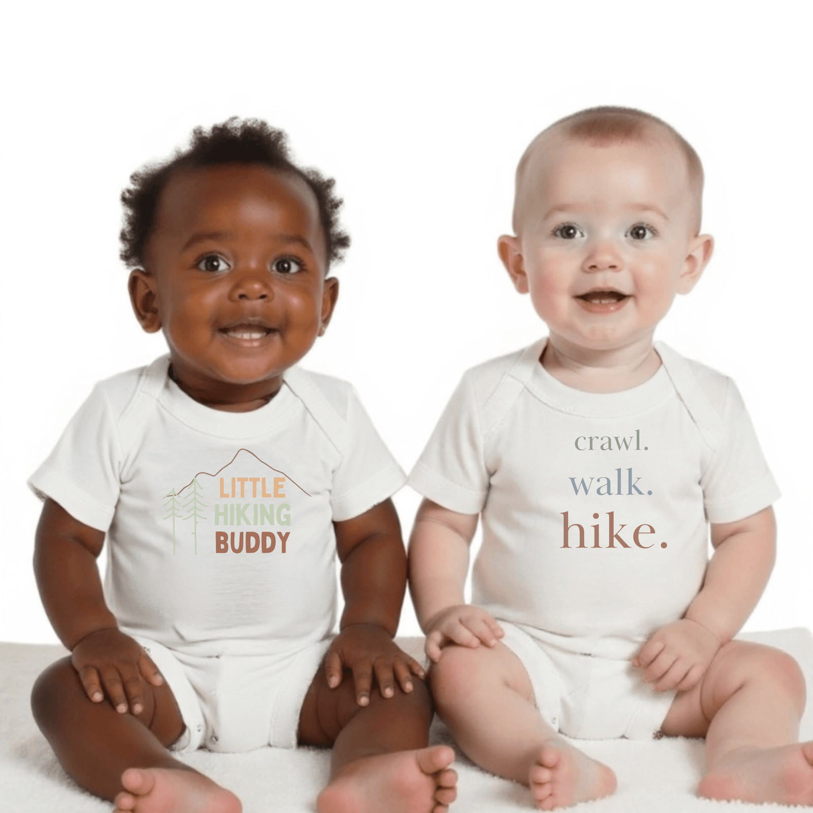 Finn and Emma Baby Baby organic graphic bodysuit | hiking buddy