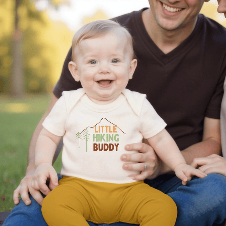 Finn and Emma Baby Baby organic graphic bodysuit | hiking buddy