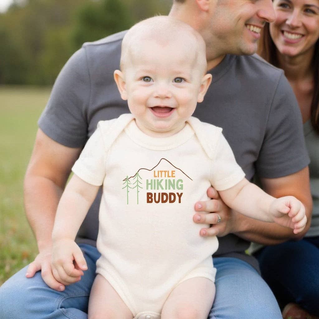 Finn and Emma Baby Baby organic graphic bodysuit | hiking buddy