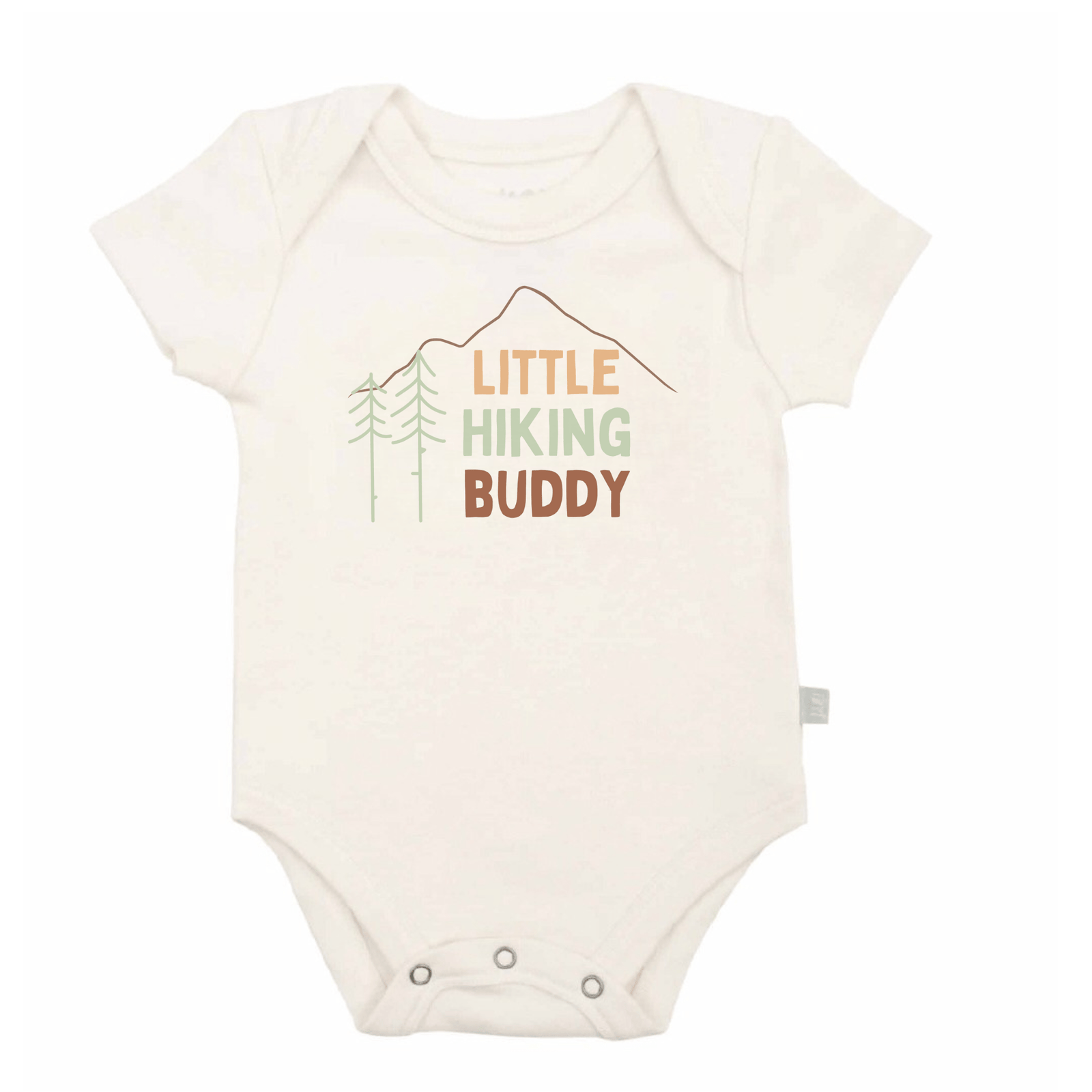Finn and Emma Baby Baby organic graphic bodysuit | hiking buddy