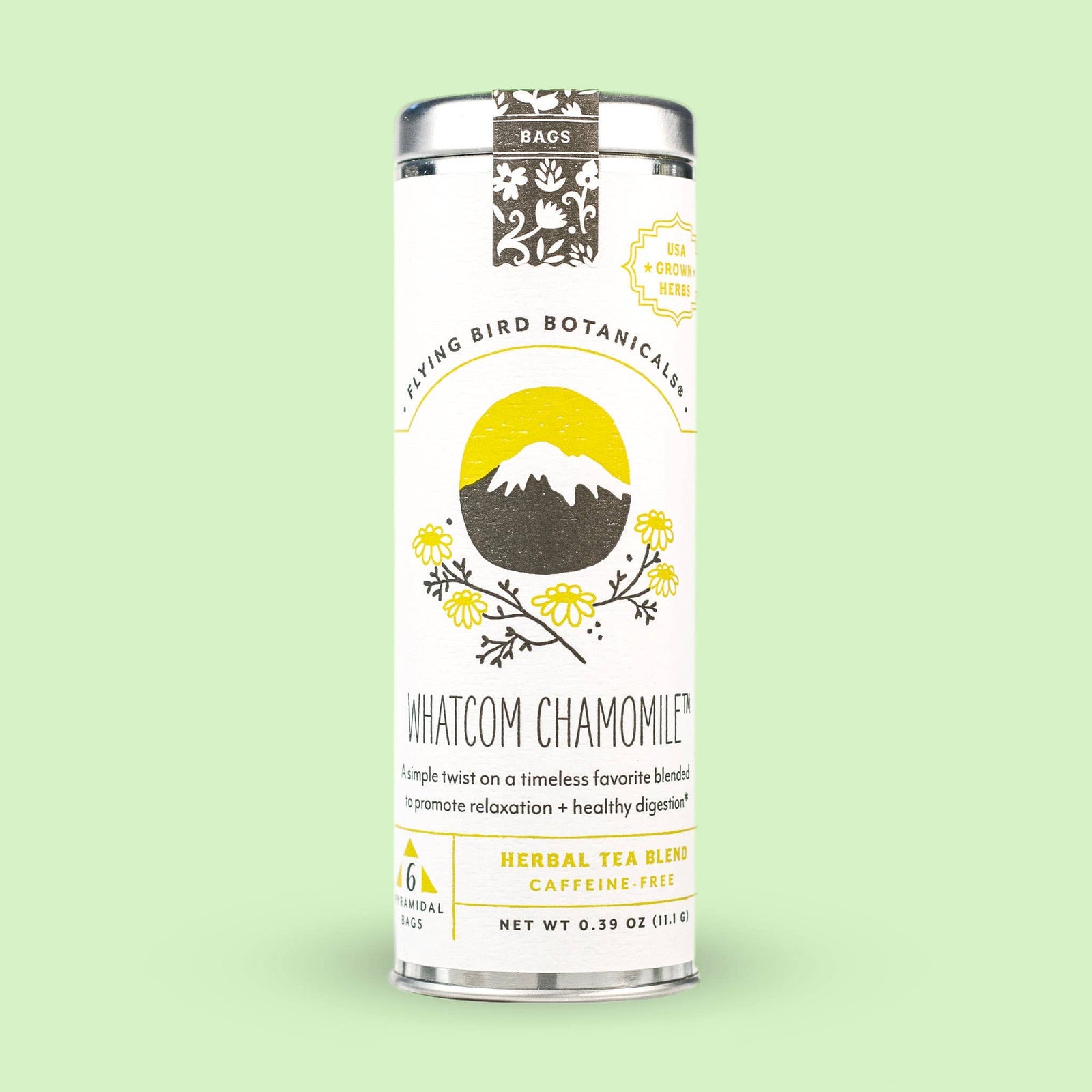 Flying Bird Botanicals Tea Whatcom Chamomile – 6 Tea Bag Tin