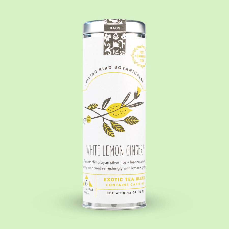 Flying Bird Botanicals Tea White Lemon Ginger – 6 Tea Bag Tin