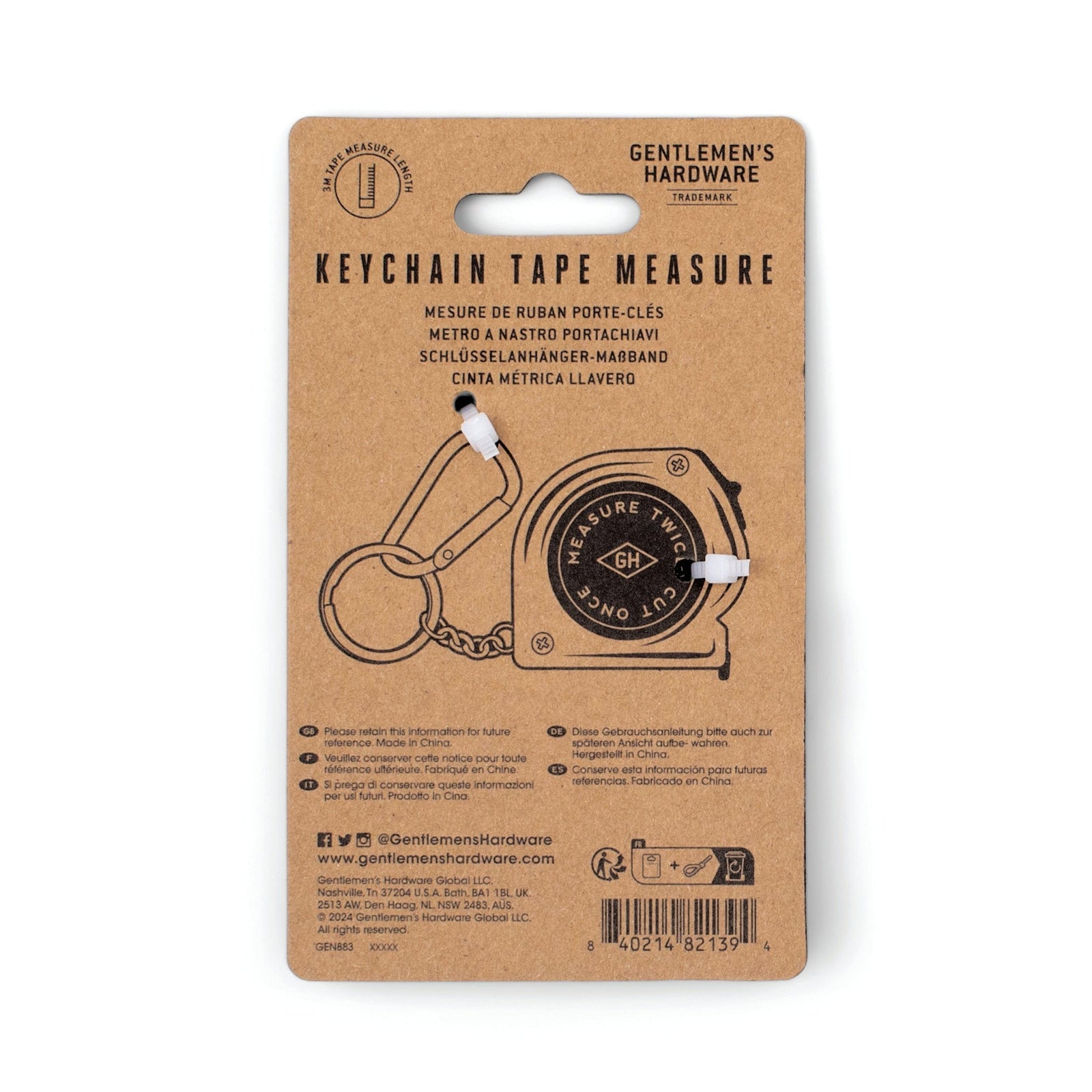 Gentlemen's Hardware Gifts Key Chain Tape Measure