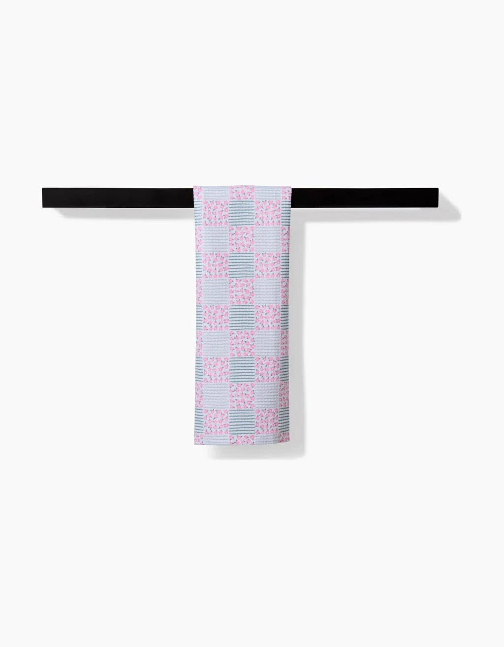 Geometry Bar Towel Mini Flowers and Stripes Check Pink and Green Bar Towel