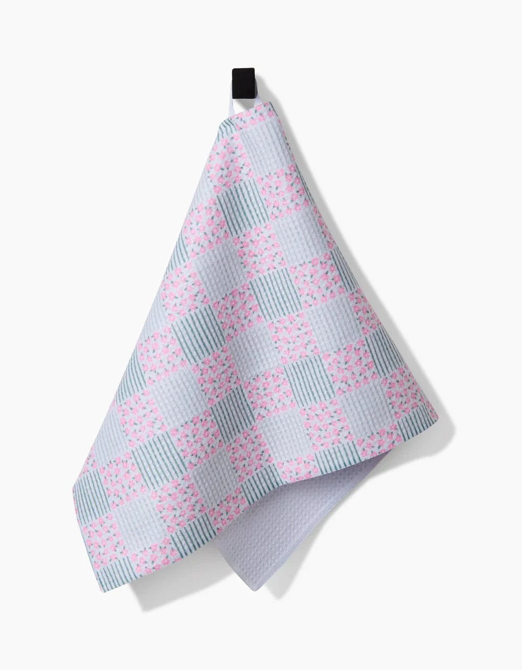 Geometry Bar Towel Mini Flowers and Stripes Check Pink and Green Bar Towel