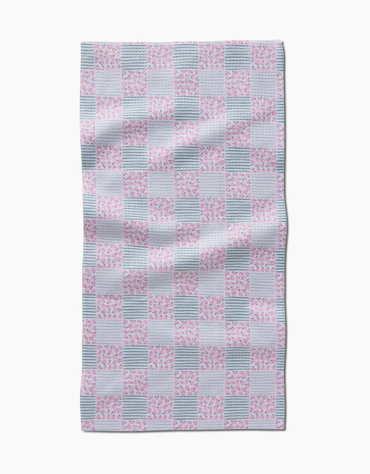 Geometry Bar Towel Mini Flowers and Stripes Check Pink and Green Bar Towel