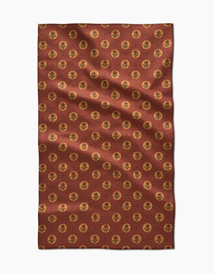 Geometry Holiday Artisanal Floral Orange Tea Towel