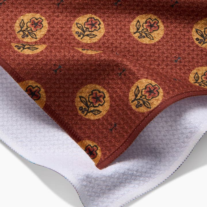 Geometry Holiday Artisanal Floral Orange Tea Towel