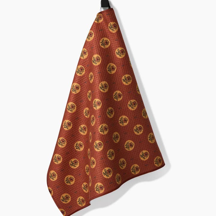 Geometry Holiday Artisanal Floral Orange Tea Towel
