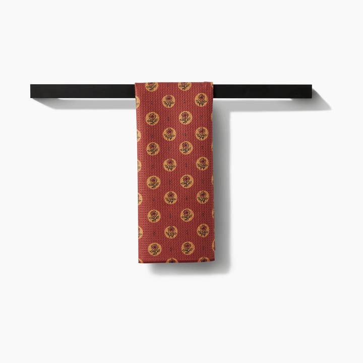 Geometry Holiday Artisanal Floral Orange Tea Towel