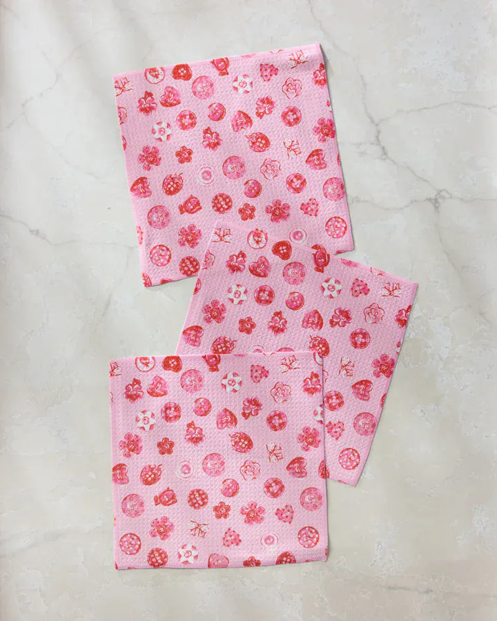 Geometry Holiday Collecting Buttons Dishcloth Set