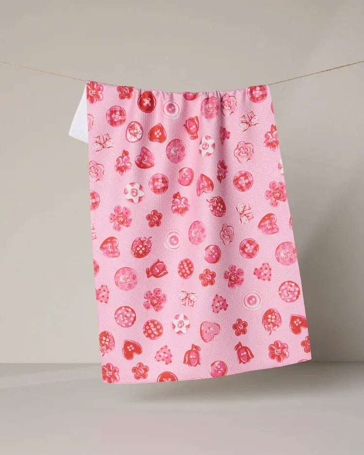 Geometry Holiday Collecting Buttons Tea Towel