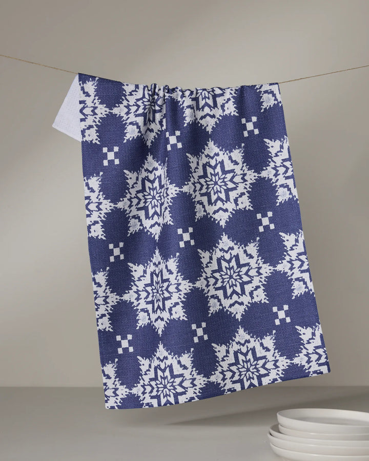 Geometry Holiday Iceflower Blue Tea Towel