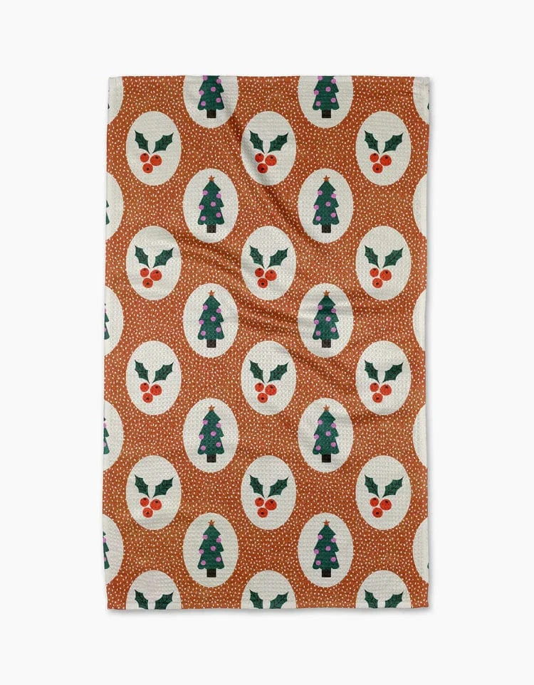 Geometry Home Vintage Holly Christmas Tea Towel