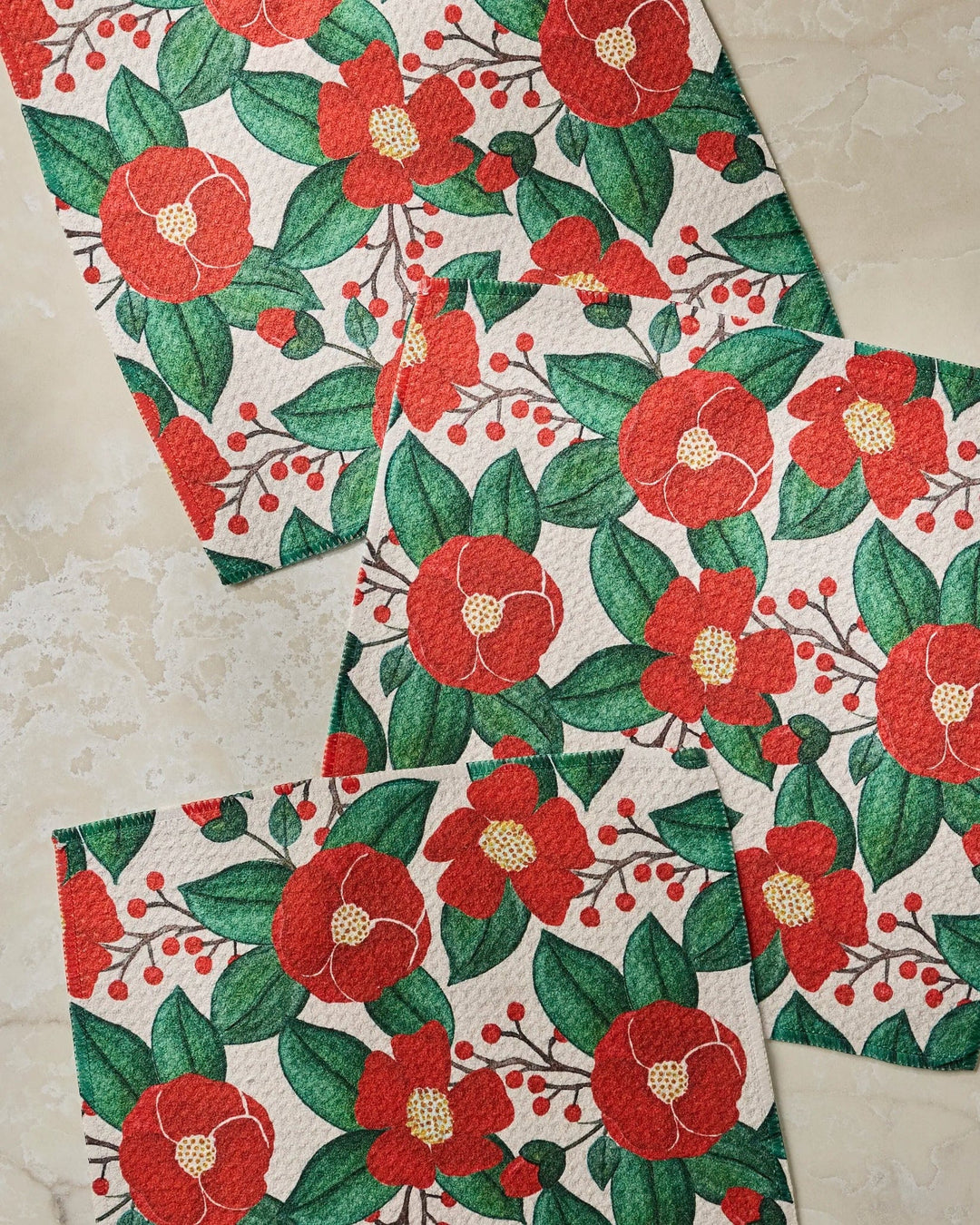 Geometry Home Winter Camellia Dishcloth Set