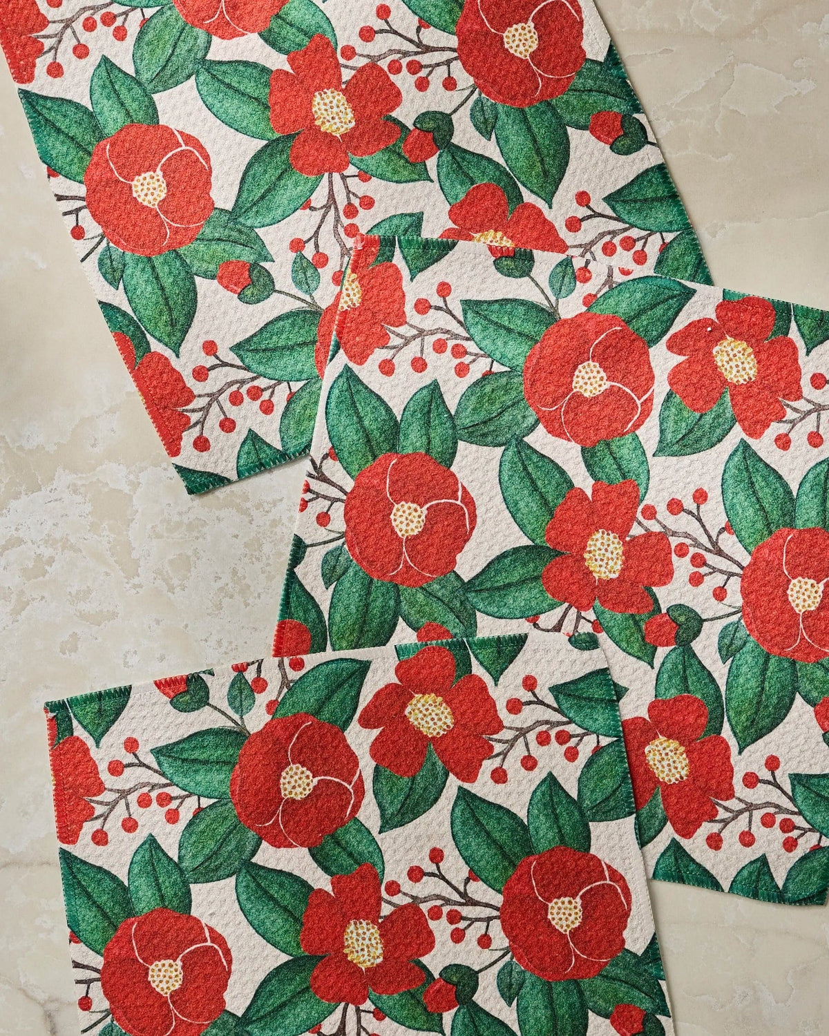 Geometry Home Winter Camellia Dishcloth Set