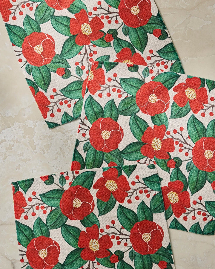 Geometry Home Winter Camellia Dishcloth Set