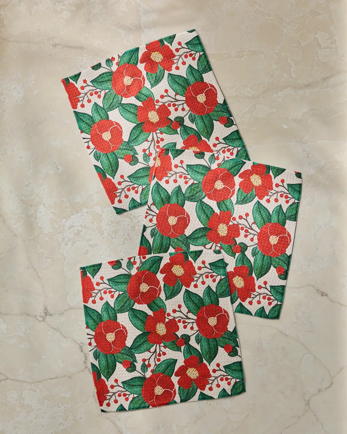 Geometry Home Winter Camellia Dishcloth Set