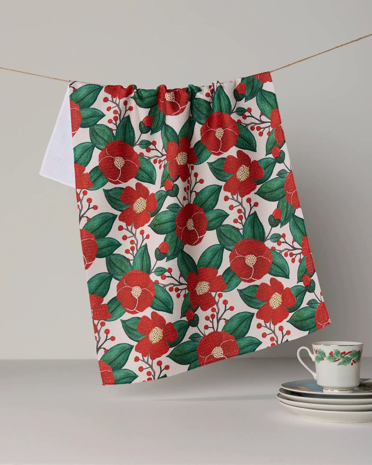 Geometry Home Winter Camellia Tea Towel