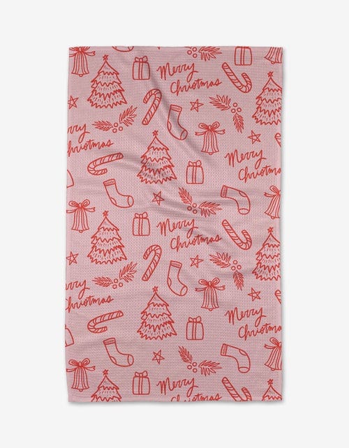 Geometry Kitchen Towels Cheery Pink Christmas Kitchen Tea Towel