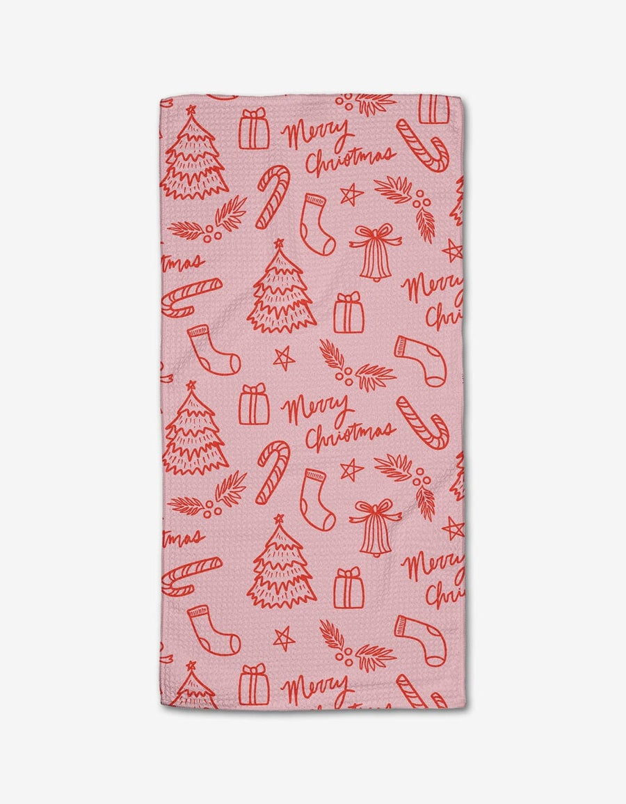 Geometry Tea Towel Cheery Pink Christmas Bar Towel