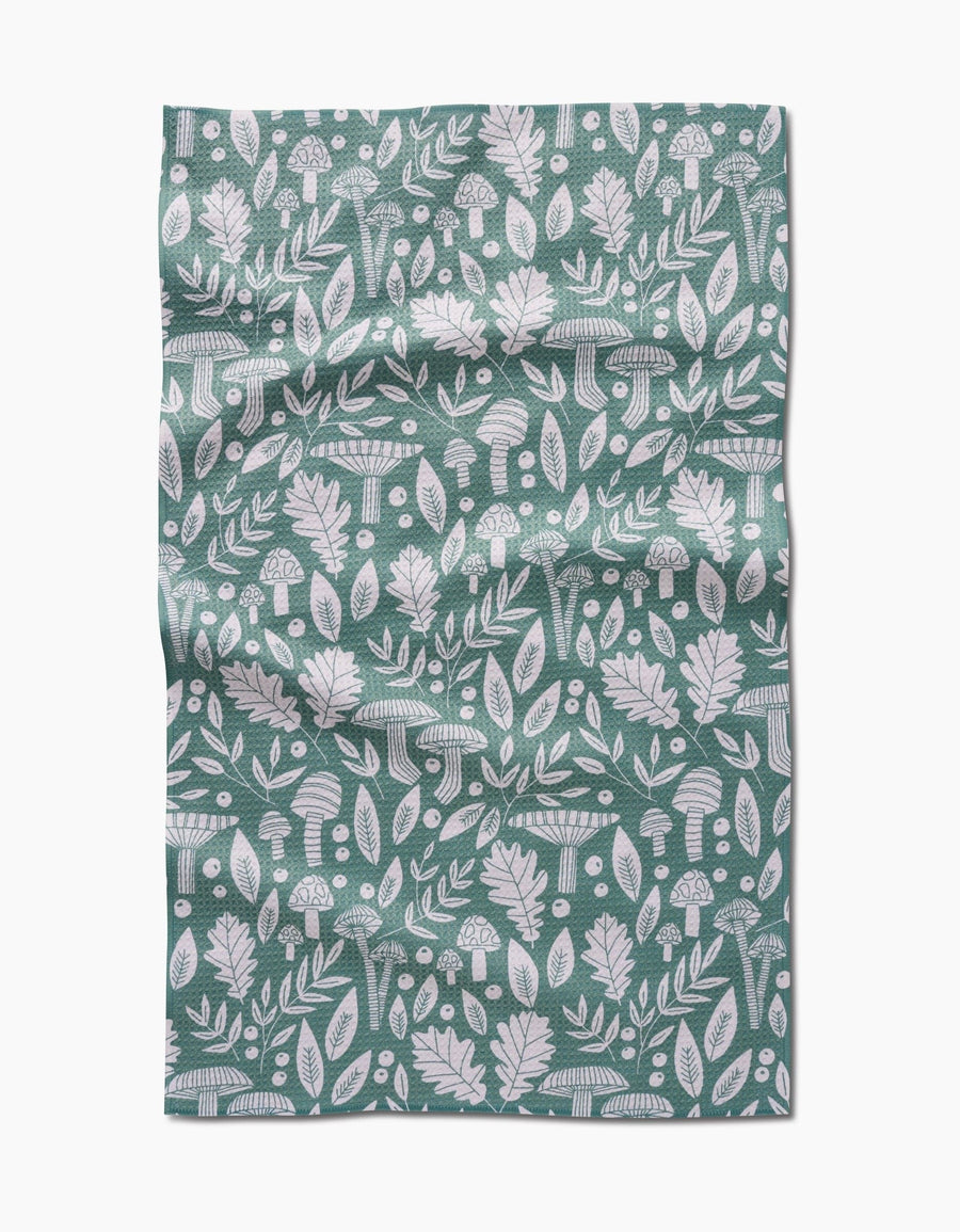 Geometry Tea Towel Fall Mushrooms and Leaves Kitchen Tea Towel