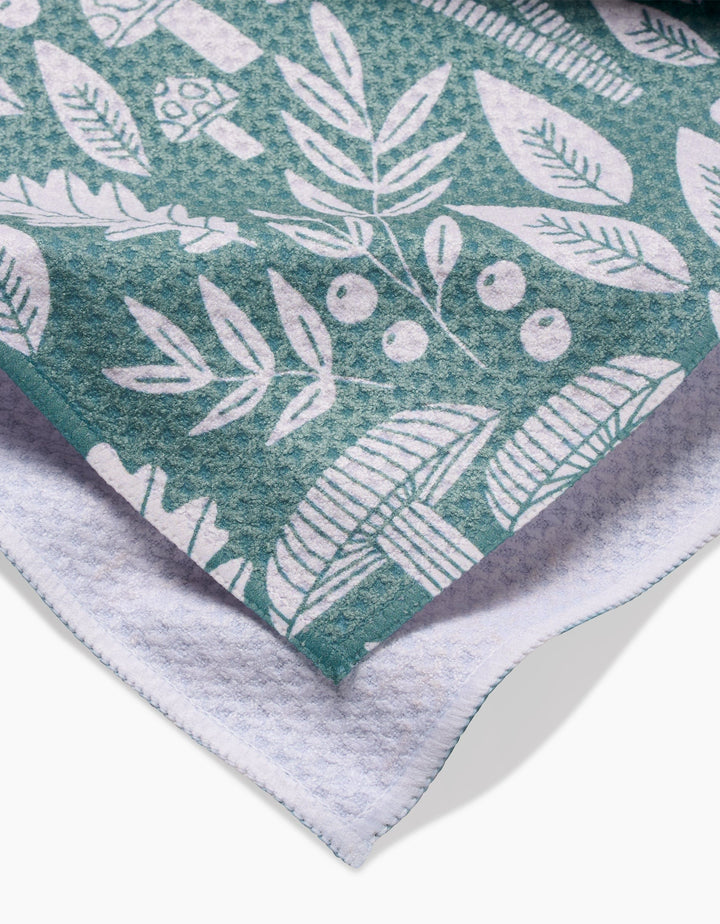 Geometry Tea Towel Fall Mushrooms and Leaves Kitchen Tea Towel