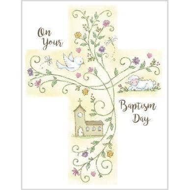 Gina B Designs Baby Shower Scripture Religious Greeting Card - Baptism Cross