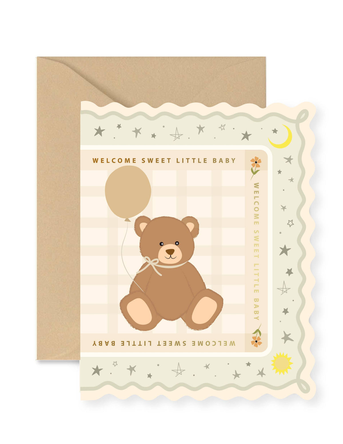 Ginger P. Designs Cards Welcome Baby Bear Scallop Greeting Card
