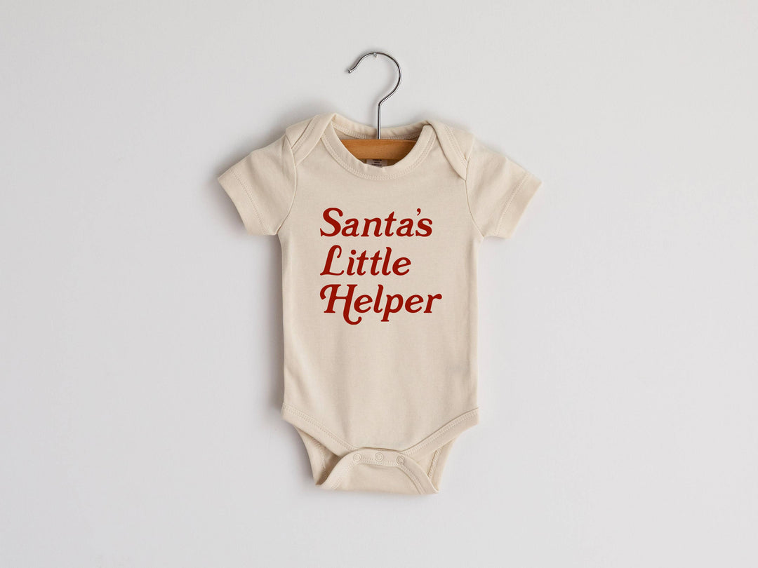 Gladfolk 0-3 Months Cream "Santa's Little Helper" Organic Baby Bodysuit in Red