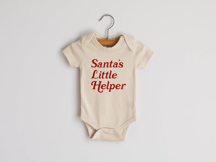 Gladfolk 3-6 Months Cream "Santa's Little Helper" Organic Baby Bodysuit in Red