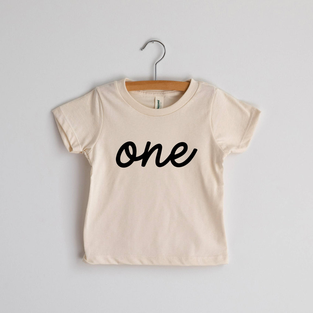 Gladfolk Baby 6-12 Months Script "One" Cream Organic Baby & Kids Tee