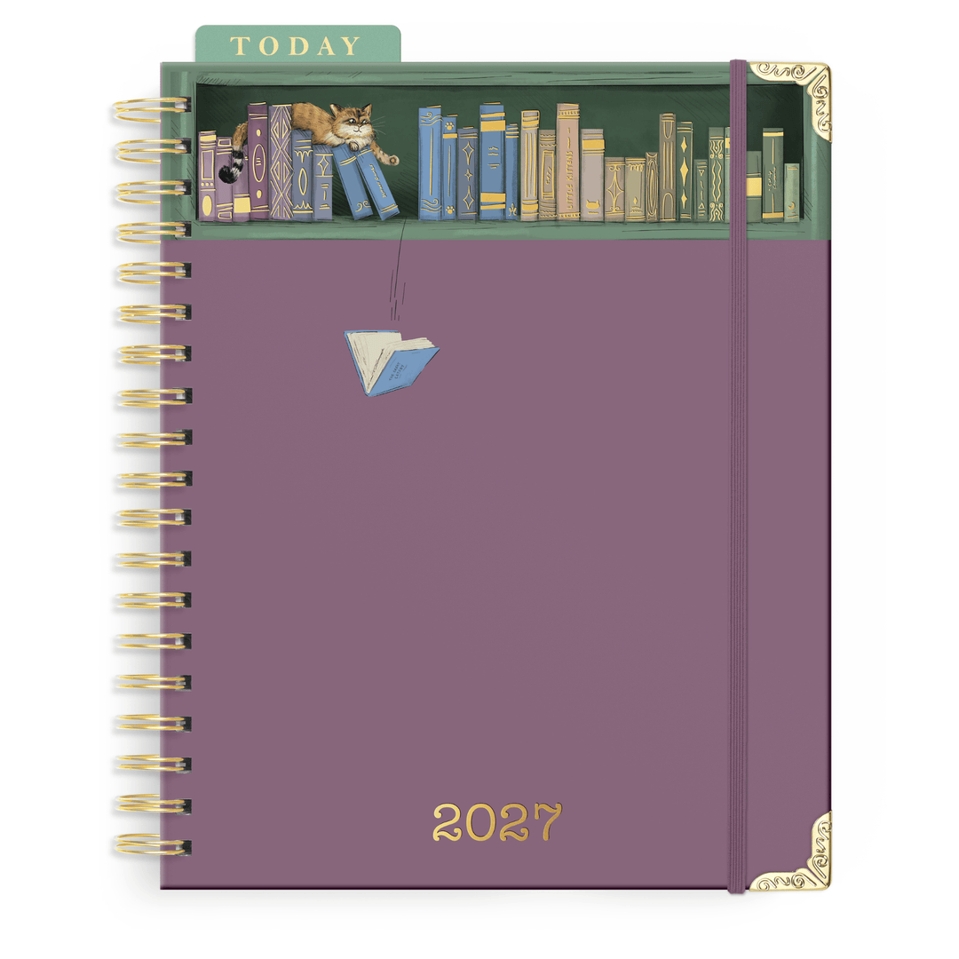 Good Juju Ink paper 2027 Sneaky Cat Bookshelf 17-Month Large Spiral Planner