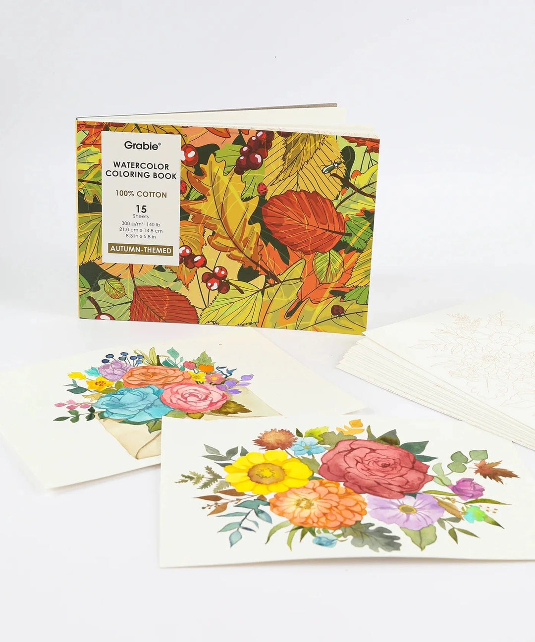 Grabie Gifts 15 Sheets 140LB Autumn-Themed Watercolor Coloring Book