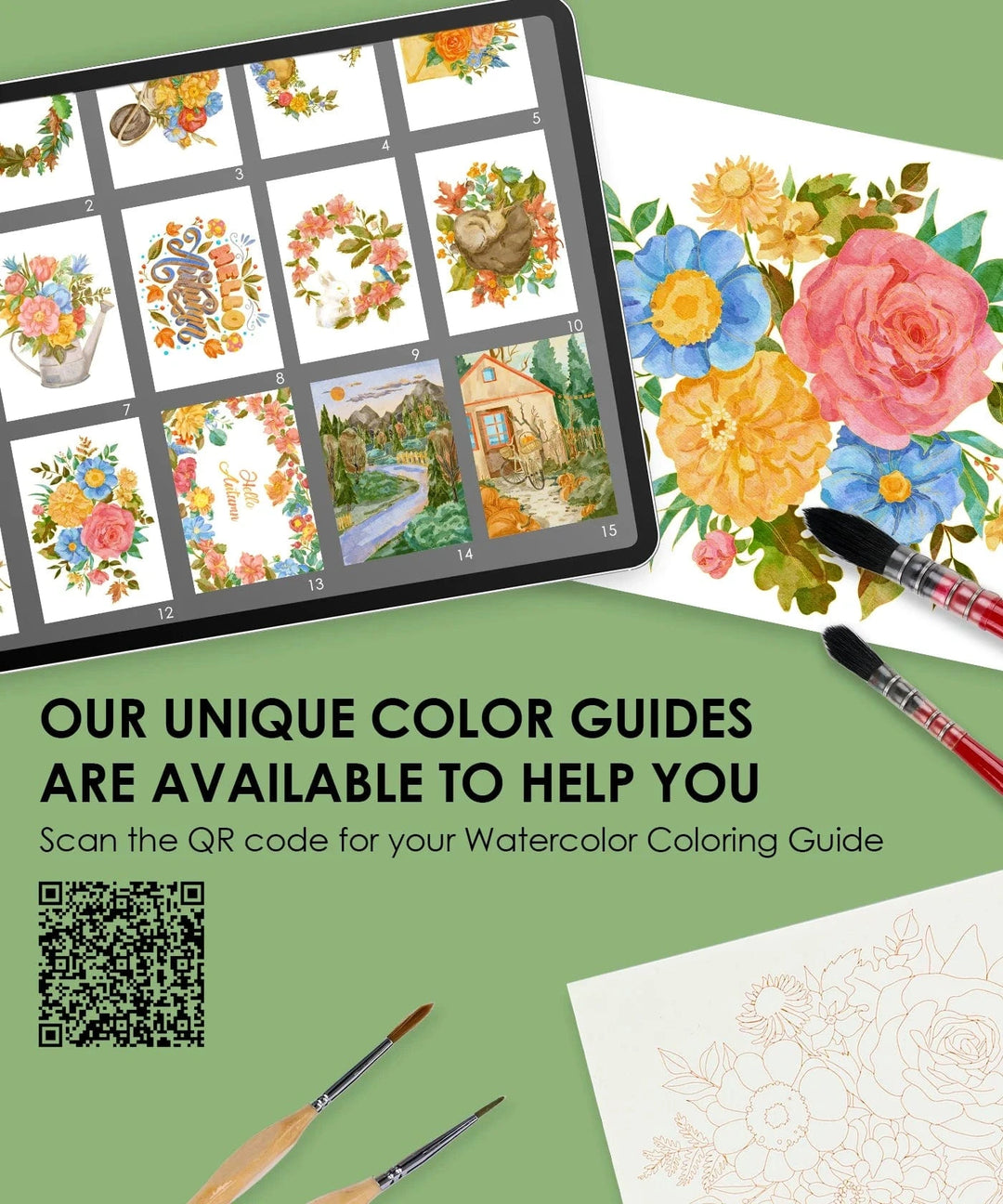 Grabie Gifts 15 Sheets 140LB Autumn-Themed Watercolor Coloring Book