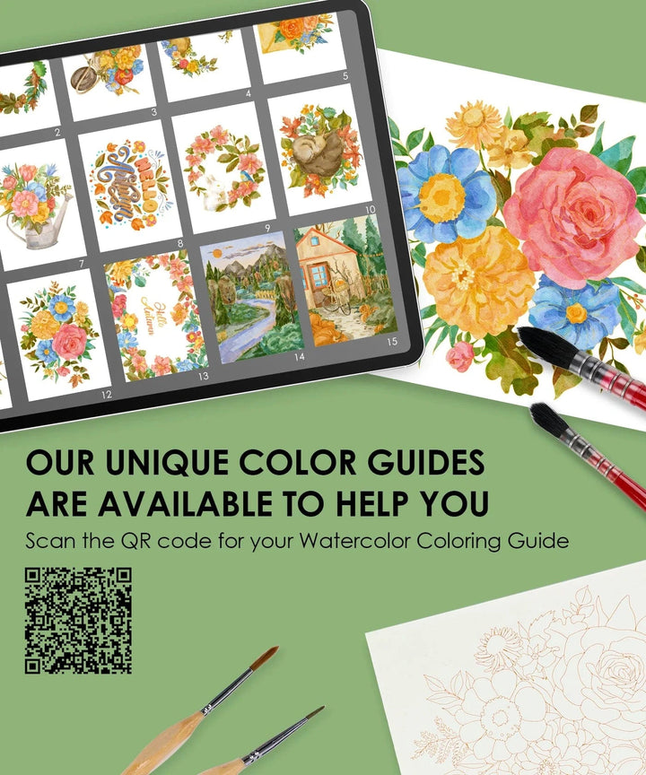Grabie Gifts 15 Sheets 140LB Autumn-Themed Watercolor Coloring Book